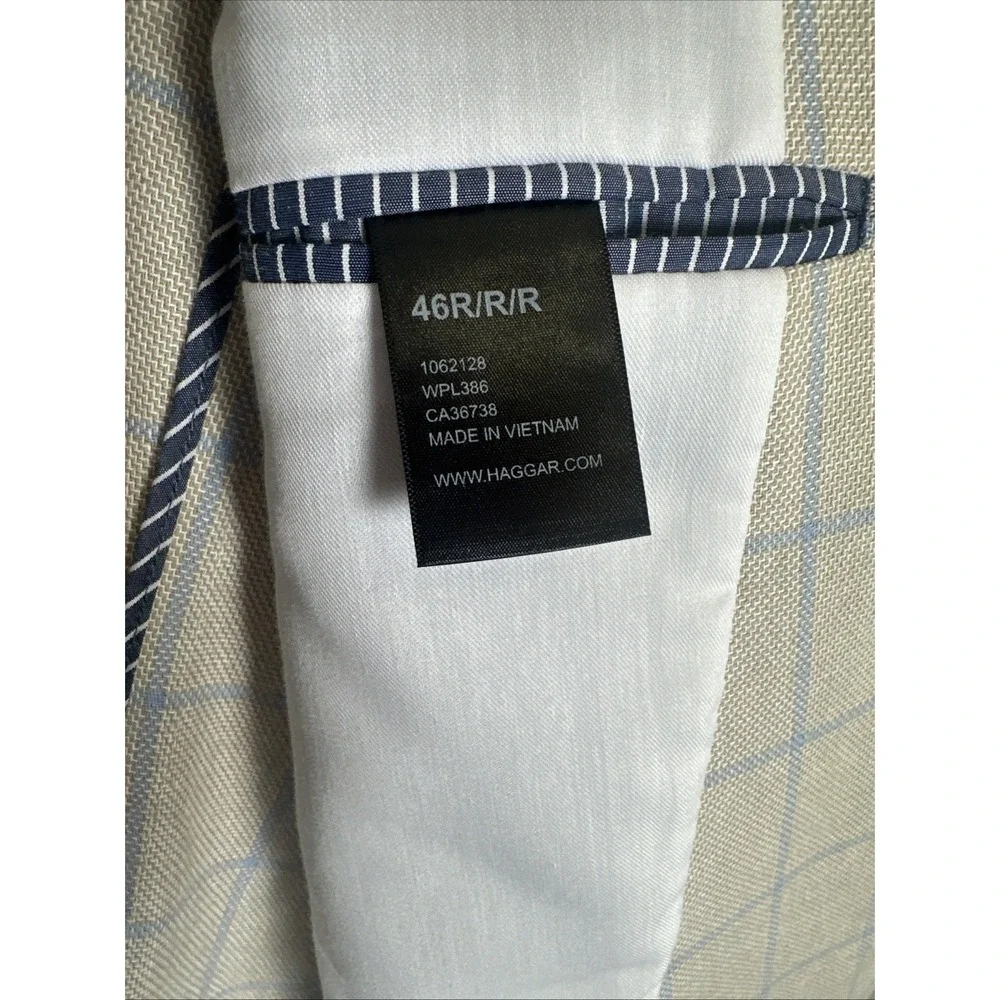J. M. Haggar Slim‎ Fit Blue/Tan Linen Windowpane Blazer Sport Coat Men's 46R NWT